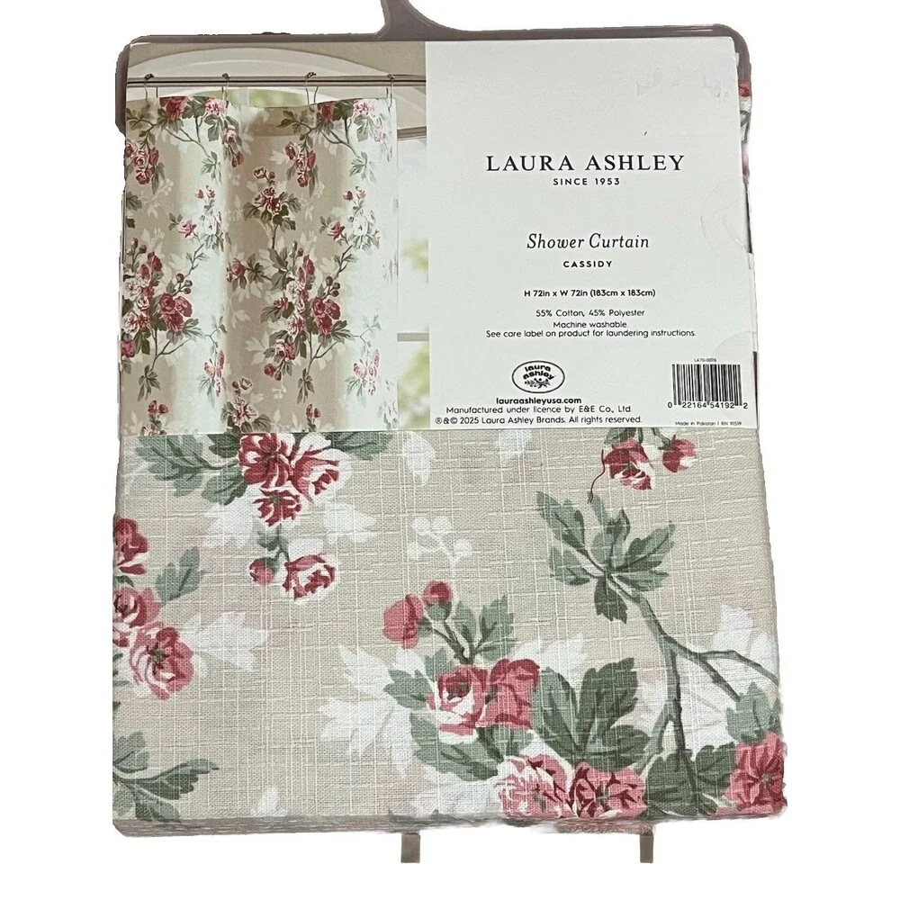 Laura Ashley Cassidy Pink Floral Cotton Blend Fabric Shower Curtain 72